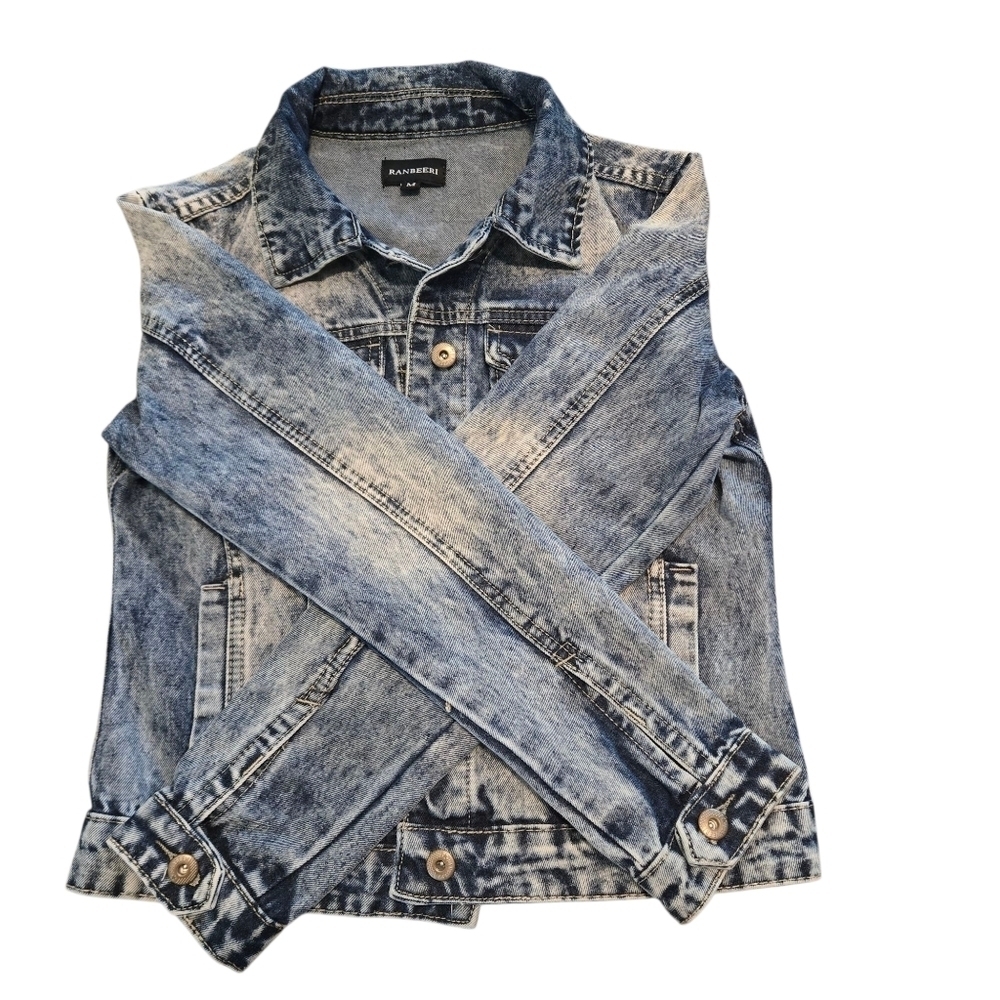 Ranbeeri Blue Stone Wash Denim Jacket 4 Pocket Button Snap Front Women’s M - Picture 3 of 14